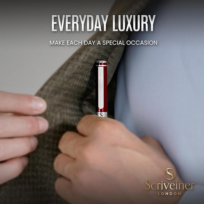 Scriveiner Deep Crimson Ballpoint Pen - Stunning Red Lacquer Luxury Pen, Chrome Finish, Schmidt Black Refill, Best Ball Pen Gift Set for Men & Women, Professional Executive Office, Nice Designer Pen