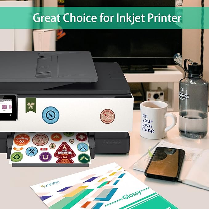 Gwybkq Sticker Paper Printable Vinyl for Inkjet Printer, 50 Sheets Glossy White Waterproof Labels