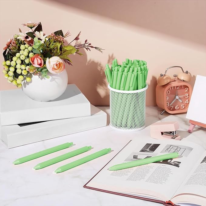 Teling 100 Pcs Ballpoint Pens Retractable Comfortable Cute Stylish Writing Pens in Medium Point 1.0 mm for Office Supplies(Light Green)