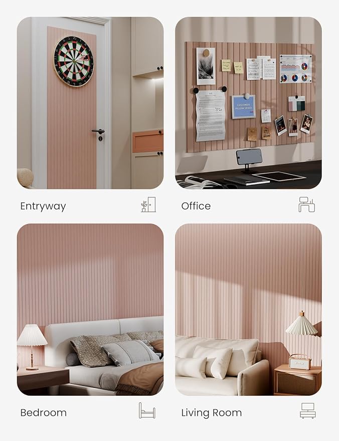 Bumusty Large Cork Board Alternative-36 x24 Felt Bulletin Board Tiles, with 30 Pushpins, 40 Adhesive Tabs, 6-Pack Slat Wall Paneling, Cork Boards for Office Push Pin Board Felt Board-Coral