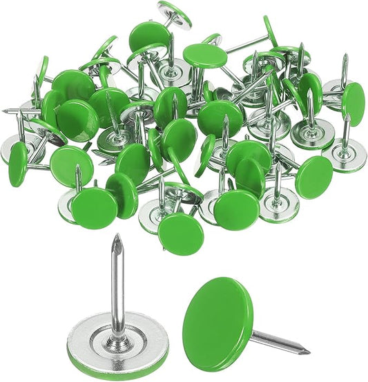 uxcell 120Pcs Push Pins, 11mmx15mm Round Flat Head Decorative Thumb Tacks Upholstery Tacks for Cork Board Office Wall Hangings, Green