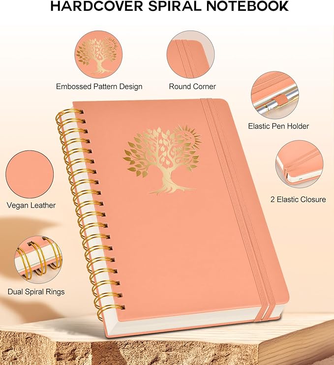 Large Spiral Notebook Journal for Women Men - 300 Numbered Lined Pages, College Ruled,B5 Hardcover Spiral Bound Notebook for School, Work, Note Taking, Writing, Leather Spiral Journal 7"x10"