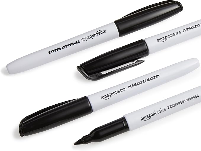 Amazon Basics Fine Tip Point Permanent Markers for Office, School, and Home Use, Assorted Colors, 24 Pack