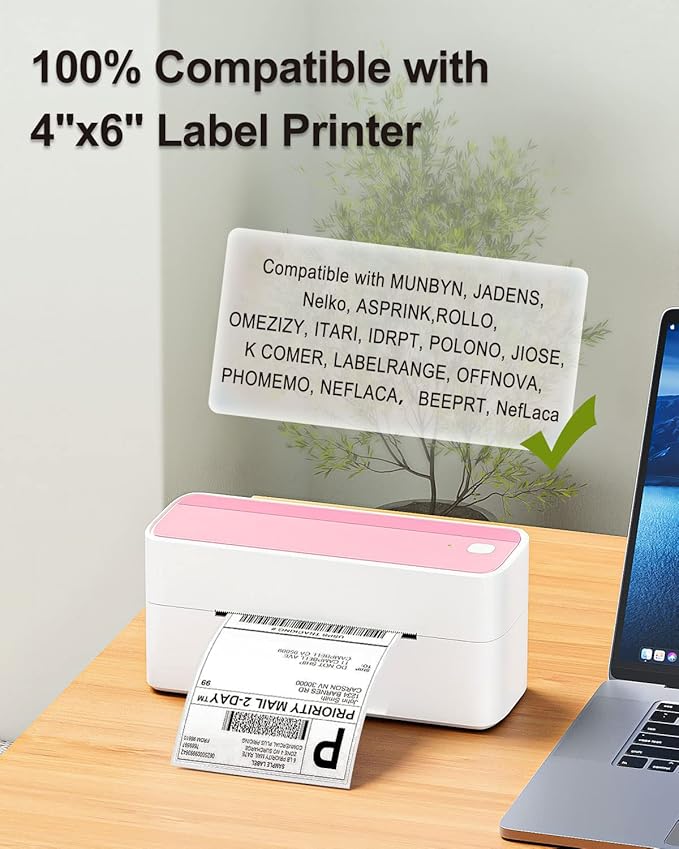 4x6 Thermal Label Printer Paper, Fan-Fold Shipping Labels,Water/Oilproof Adhesive Thermal Shipping Label Stickers Compatible with USPS, Shopify, Amazon, Etsy, Ebay, DHL, UPS- 100 PCS White
