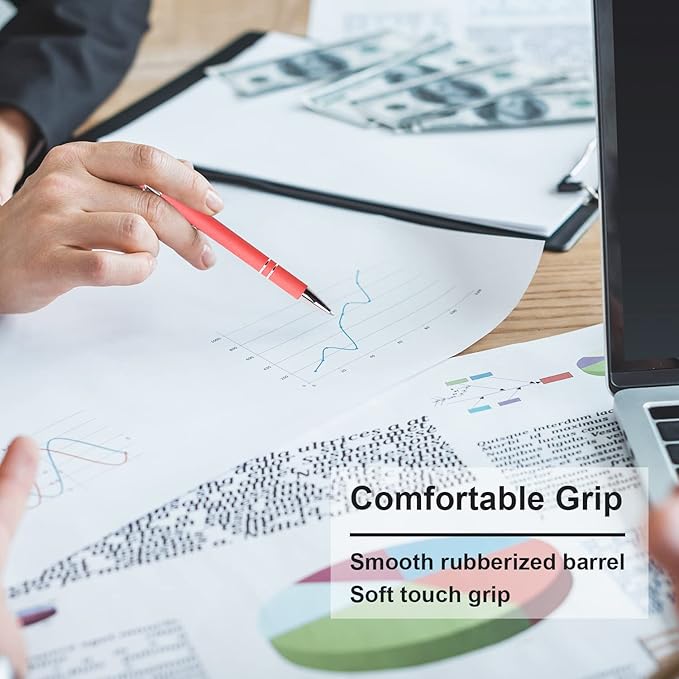 Ballpoint Pen with Stylus Tip, Soft Touch Click Metal Pen, 1.0mm Medium Point, Black Ink, 12 Count(Peach)