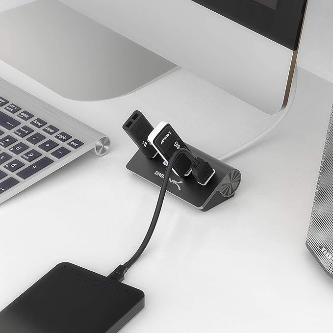 SABRENT 4-Port USB 3.0 Hub - Aluminum Design, Portable Data Hub with 2.5ft Cable for iMac, MacBook, PC - Black (HB-MC3B)