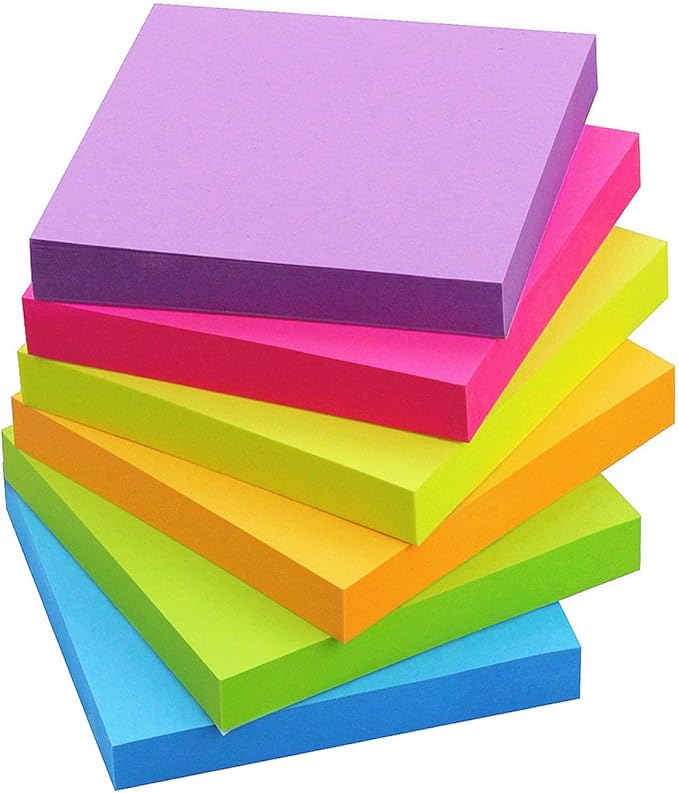 SIMONA Sticky Notes 3x3 in, 6 Color Bright Colorful Sticky Pad, 6 Pads/Pack, 100 Sheets/Pad, Self-Sticky Note Pads (Yellow, Green, Blue, Orange, Purple, Rose) …