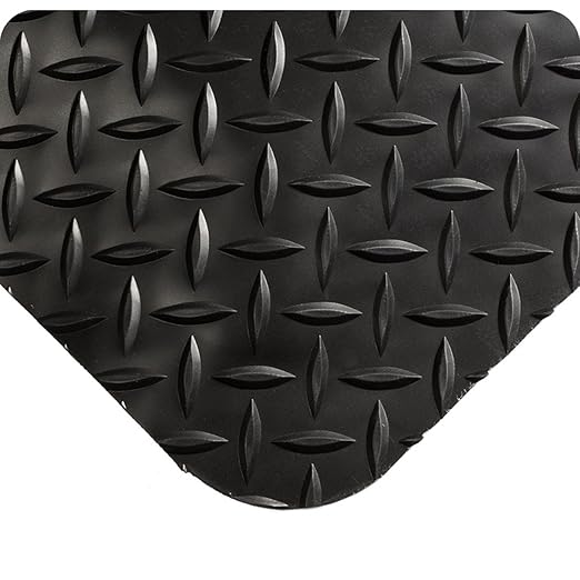 Wearwell 414.1516x2x12BK Diamond-Plate SpongeCote UltraSoft Mat, 12' Length x 2' Width x 15/16" Thick, Black