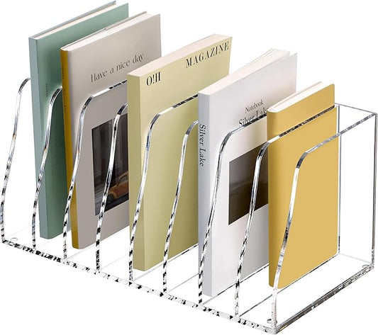 SANRUI Acrylic Desk File Organizer, 8 Vertical Compartments Clear Magazine File Holder Workspace Sorters, Folder Rack for Office Accessories Organization Storage