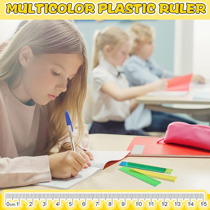 Teling 192 Pack Rulers Bulk for Classroom Transparent Colorful Metric Rulers with Inches and Centimeters 8 Colors for Kids Back to School Supplies(6 Inch)