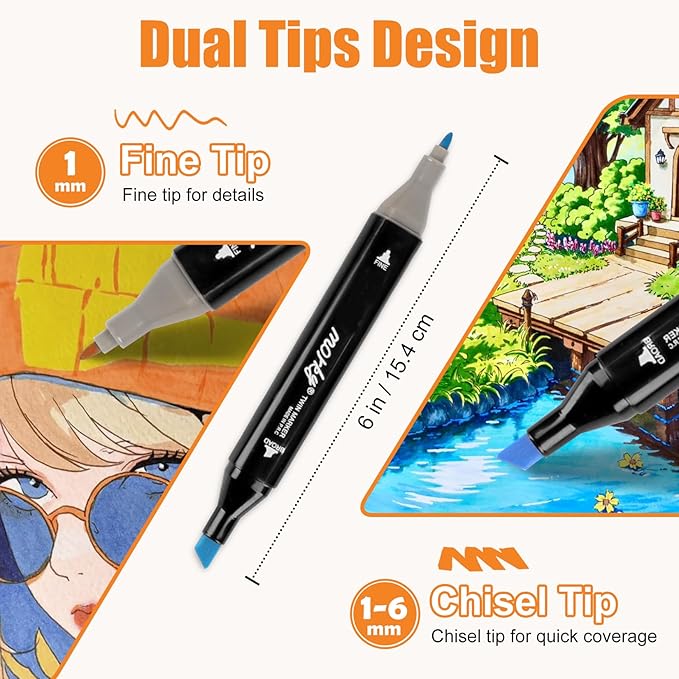 262 Colors Alcohol Markers with Free App, Chisel Tip and Fine Tip, Dual Tip Alcohol-Based Marker set for Artist Adults, Art Markers for Painting, Coloring, Sketching and Drawing,Great Gift Idea