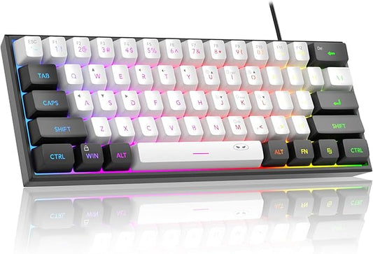 MageGee Mini 60% Gaming Keyboard, RGB Backlit 61 Key Ultra-Compact Keyboard, TS91 Ergonomic Waterproof Mechanical Feeling Office Computer Keyboard for PC, MAC, PS4, Xbox ONE Gamer(Black White)……