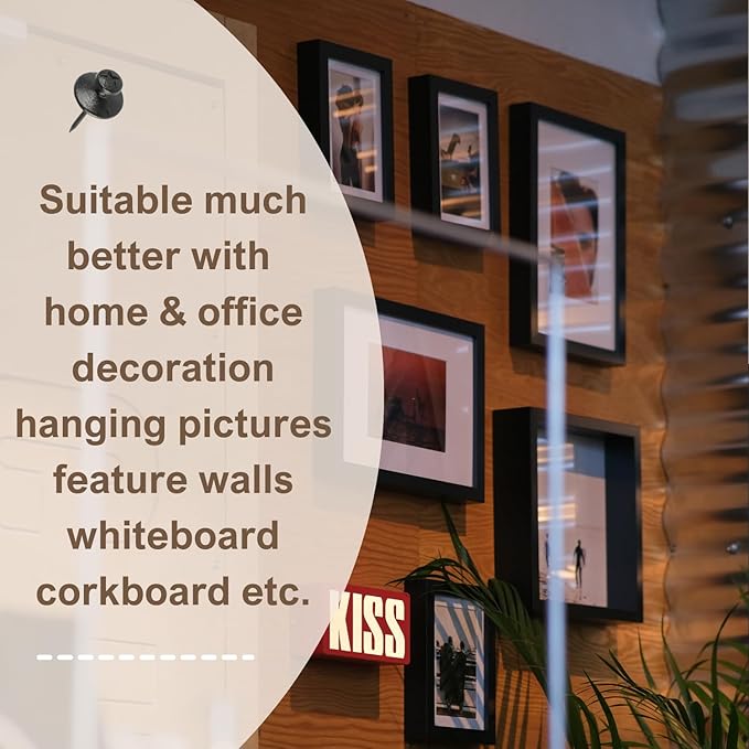 50pcs Black Thumb Tacks - Heavy Duty Double Headed Metal Wall Tacks