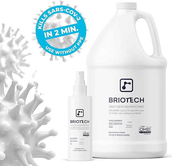 BRIOTECH Sanitizer Disinfectant Hypochlorous Spray, Kill 99.99% of Viruses & Bacteria, Control Mold, Eliminate Odor, Gentle for Nursery & Play Rooms, Food Contact Surface Sanitizer, 32 fl oz