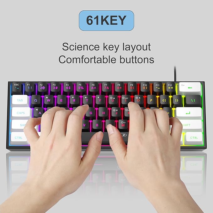 MageGee Mini 60% Gaming Keyboard, RGB Backlit 61 Key Ultra-Compact Keyboard, TS91 Ergonomic Waterproof Mechanical Feeling Office Computer Keyboard for PC, MAC, PS4, Xbox ONE Gamer(White Black)…