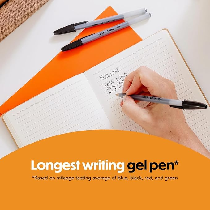 BIC Cristal Gel Pens Medium Point (0.7 mm) Ultra Smooth Long Lasting Writing, Assorted Color Gel Pens, 12-Count