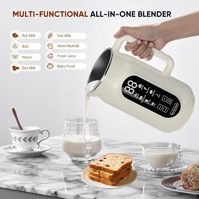 10-in-1 Nut Milk Maker Machine, 41oz Plant-Based Milk Blender with IMD Screen – Self-Cleaning, 12H Delay Start, Keep Warm, Automatic for Soy/Oat/Almond Milk, Juice, Smoothie, Soup, Boil Water & Cream