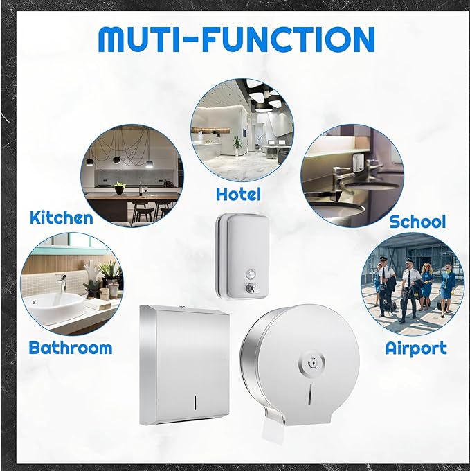 3 Pcs Commercial Sanitary Napkin Receptacle and Paper Towel Dispenser Set Include 1 Wall Mounted Tampon Holder and 1 Stainless Steel Paper Towel Holder (1000 ml,Style 5)