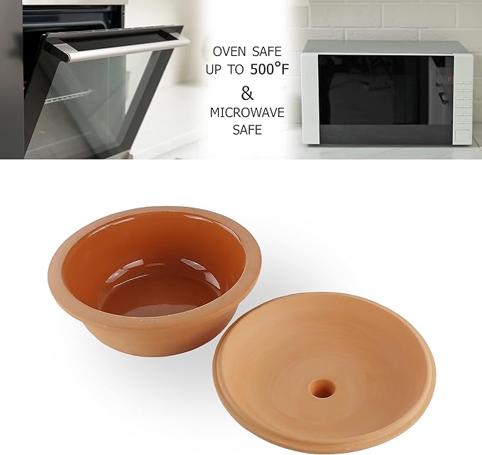 Reston Lloyd Eurita 2 Quart Terracotta Clay Dutch Oven – Natural, Lead‑& Cadmium‑Free, Oven & Microwave Safe, Rustic Slow-Cooker Pot for Sourdough Bread, Roasting & Casseroles, Healthy cooking