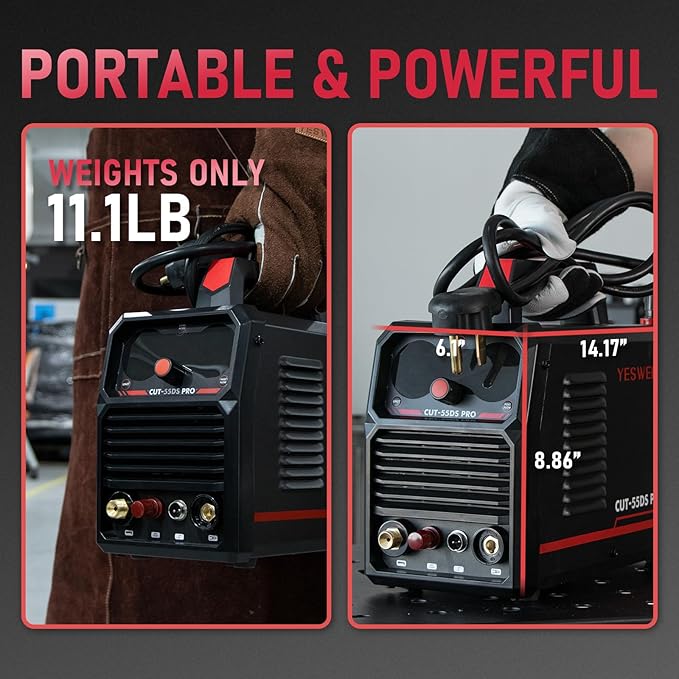 YESWELDER 55 Amp Plasma Cutter Non-High Frequency, Large LED Digital Display Non-Touch Pilot Arc, Digital DC Inverter 110/220V Dual Voltage Plasma Cutting Machine CUT-55DS PRO NEW