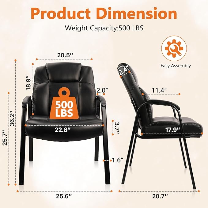 CLATINA Big & Tall 500 lb. Guest Chair, Leather Reception Chairs with Padded Arm Rest for Waiting Room Office Home and Meeting Conference-Black, 8 Pack