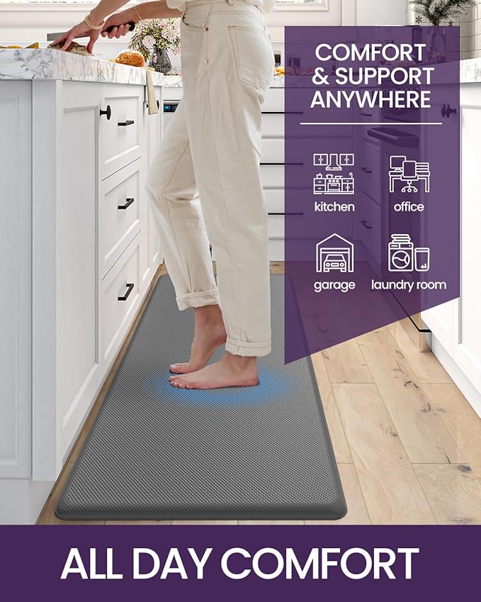 DEXI Kitchen Mat Cushioned Anti Fatigue, Non Slip Waterproof Comfort Standing Floor Rug for Kitchen, Office, Sink, Laundry, 48x20, Grey