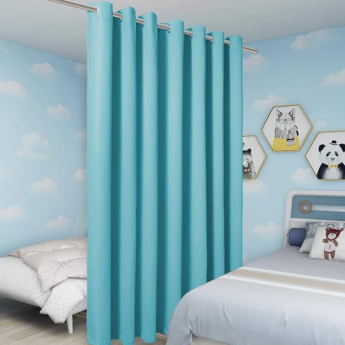 BONZER Extra Wide Room Divider Curtain Total Privacy Wall Noise Reducing Blackout Curtains for Apartment, Studio, 96L x 120W Inch (8L x 10W ft), 1 Panel, Teal