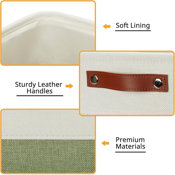 DULLEMELO Storage Basket, Linen Closet Organizers and Storage Baskets for Home Office, Suitable as Dog Toy Box, Baby Gift Basket, 4 Pieces 12x12 Decorative Cube Storage Bins(4 Pack - 12" White&Green)