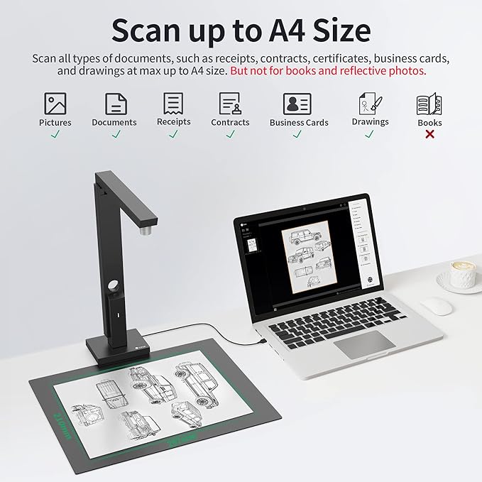 CZUR Lens800 Pro 8MP Portable Document Scanner & Document Camera, Travel-Friendly Mobile PDF Scanner, Capture Size A4, Fast Scan 1s/Page, Easy-to-Use OCR, for Mac & Windows