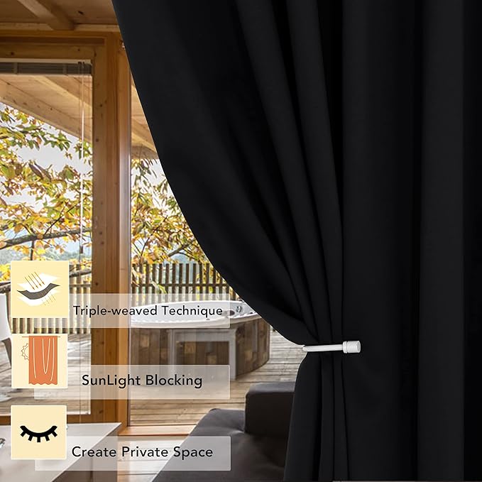 BONZER Room Divider Curtain Grommet Thermal Insulated Wide Blackout Curtains for Bedroom Living Room, 84L x 70W Inch (7L x 5.8W ft), 1 Panel, Black