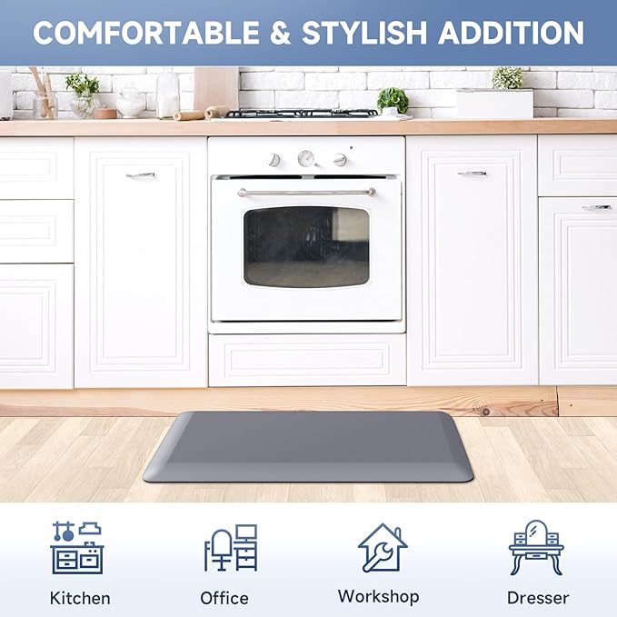 4/5 Inch Thick Kitchen Mats for Floor, StepRite Kitchen Rug for Standing Desk, Non-Slip, Thicker, Stain Resistant, Waterproof, Comfort Anti Fatigue Floor Mat for Home, Kitchen, Office - Grey,32*20''