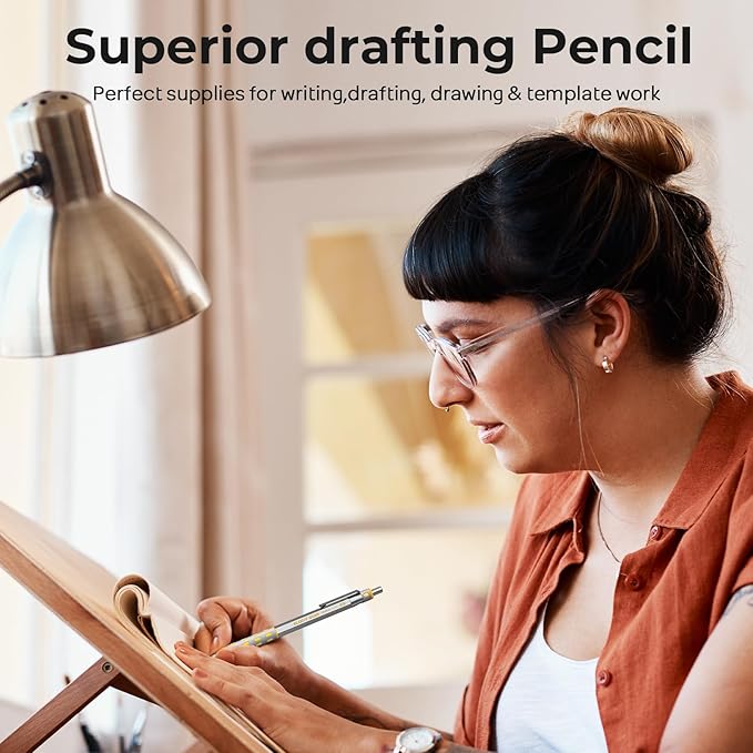 Nicpro Blocky Gear 0.9 mm Mechanical Pencils Set in Case, 3 Pack Metal Pencil 8 Tube with Lead Refills 0.9mm (HB 2B), 3 Erasers for Professional & Adult Art Writing Drafting Drawing