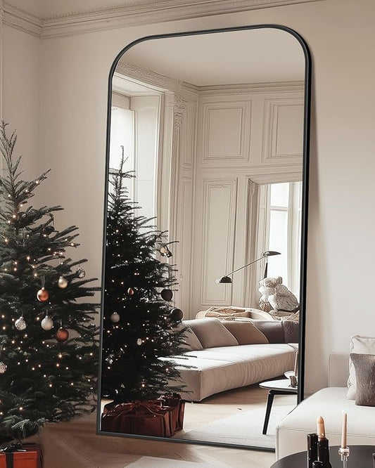 Antok Full Length Mirror, 81"x41" Floor Mirror Freestanding, Arched Floor Standing Large Full Body Mirror with Stand for Bedroom, Hanging Mounted for Living Room, Black