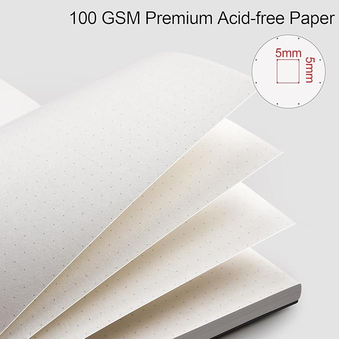 AHGXG Bullet Dotted Journal - Dot Grid Spiral Notebook A5, 160 Pages, 100 GSM Thick Paper, Waterproof Plastic Cover Journals for Bullet Journaling, Sketching, 5.7" x 8.3", Black