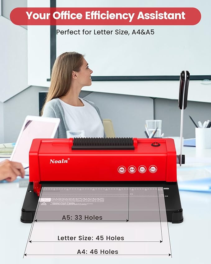 Nolan Upgraded Binding Machine Spiral Coil Binder,46-Hole Book Binder with Electric Coil Inserter,4:1 Pitch,100pcs Comb Binding Spines&1 Crimper Plier,School Office Home,Anti-Rust