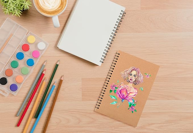 6 Pcs A5 Spiral Notebooks Journal with Kraft Cover, 5x8 Inches, Ruled Lined Paper, for Work, Sketches, Study, Notes Taking, Gifts, Brown (6 PCS(Lined))