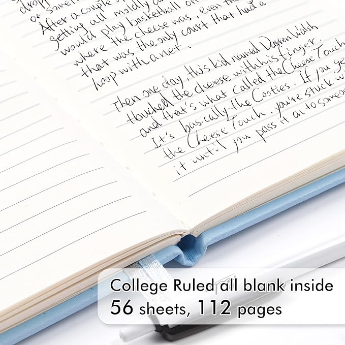 feela 6 Pack Pocket Small Notebooks Bulk, Mini Cute Memo Notepads Hardcover College Ruled Lined Journals with Pen Holder for Women Girls Office School, with 6 Black Pens, 3.5”x 5.5”, A6, Light Blue