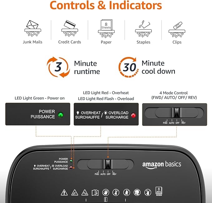 Amazon Basics 8-Sheet Cross Cut Paper Shredder and Credit Card Shredder - Black