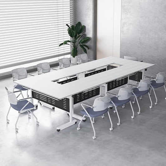 4Pack Conference Room Table, Folding Conference Table for Office Classroom, Mobile Training Tables with Casters Silent Wheels, Large Rectangular Convertible Modular Seminar Tables (L70.9in)