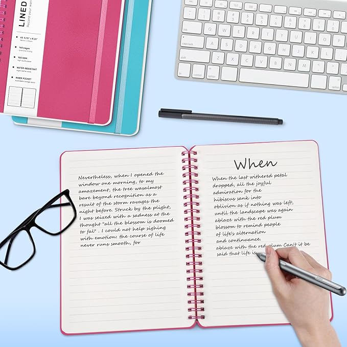 Lined Spiral Journal Notebook, A5 Hardcover Leather Notebook for Work, 5.7''×8.2'', 100GSM Thick Paper Spiral Bound Journaling Notebooks for Women & Men Office School Note Taking Business, Rose Red