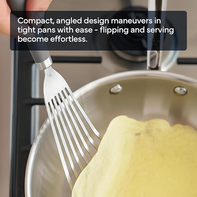 Misen Fish Stainless Steel Spatula - Slotted Turner for Cooking - Perfect for Frying - Heat Resistant - Dishwasher Safe -1mm Thick Flexible Flipper - Soft Silicone Grip Handle for Easy Use