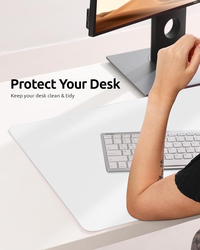 YSAGi Leather Desk Protector, Office Mat, Large Mouse Mat, Non-Slip PU Leather Blotter, Laptop Desk, Waterproof Writing Pad for Office and Home (White, 31.5" x 15.8")