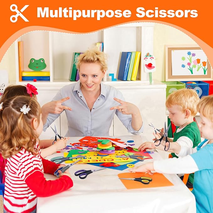 Scissors for Office School Supplies, Hnncugty 8" Scissors All Purpose Bulk Set of 6-Pack, Sharp Shears for Home Craft Sewing Fabric Middle School Student Teacher Supplies, Comfort Right/Left Handed