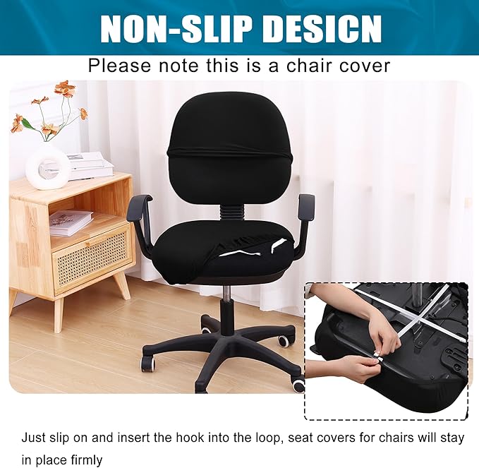 Smiry Stretch Printed Office Computer Chair Covers, Universal Washable Removable Desk Rotating Chair Slipcovers Protector, Seat + Backrest Cover - Black