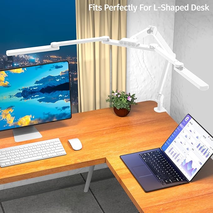 LED Desk Lamp for Home Office, 41.5" White Clip on Architect Desk Lamp with Clamp, 24W Adjustable Dimmable Bright Swing Arm Eye Care LED Table Light Clamp on Office Lighting