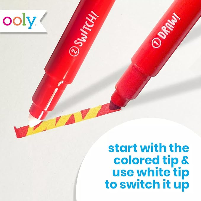 Ooly 12 Pack Switch-eroo Color Changing Markers, Dual Tip Markers for Kids, Double Ended Chisel Tip Marker Set Great for Art Back to School Supplies, Drawing and Stationery Sets
