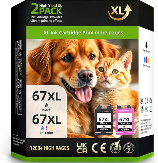 Hp Ink 67 & 67XL HP Printer Ink - Black Color Combo Pack for Hp 67 Ink Cartridges, HP 67XL Ink, DeskJet 2855e 2755e 2700 2700e 2800e 4155e 4255e 2827e 4100e 4227e, Envy 6055e 6000 6400 6455e Printer
