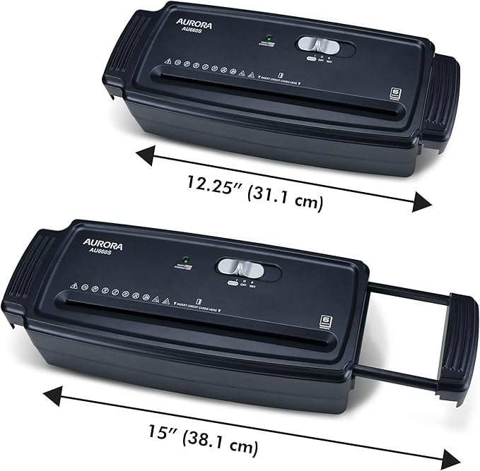 Aurora AU660S 6-Sheet Strip Cut Paper/Credit Card Shredder Without Wastebasket, Portable with Extendable Arm, Black