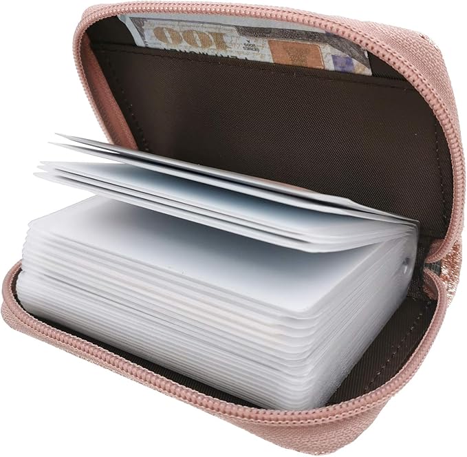 Easyoulife Genuine Leather Credit Card Holder Zipper Wallet With 26 Card Slots