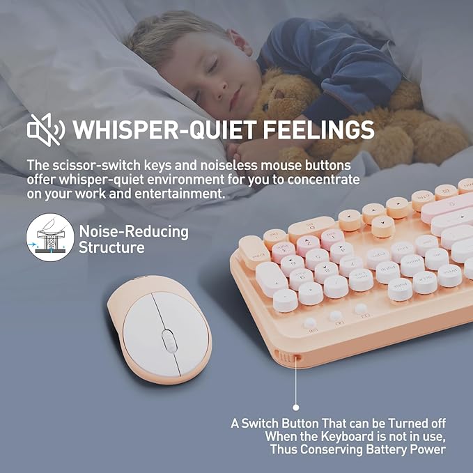 Wireless Keyboard and Mouse Combo, 2.4 GHz Full-Sized Wireless Keyboard Mouse with Round Keycaps for Windows, Computer, Desktop, PC, Laptop (GradientPink)